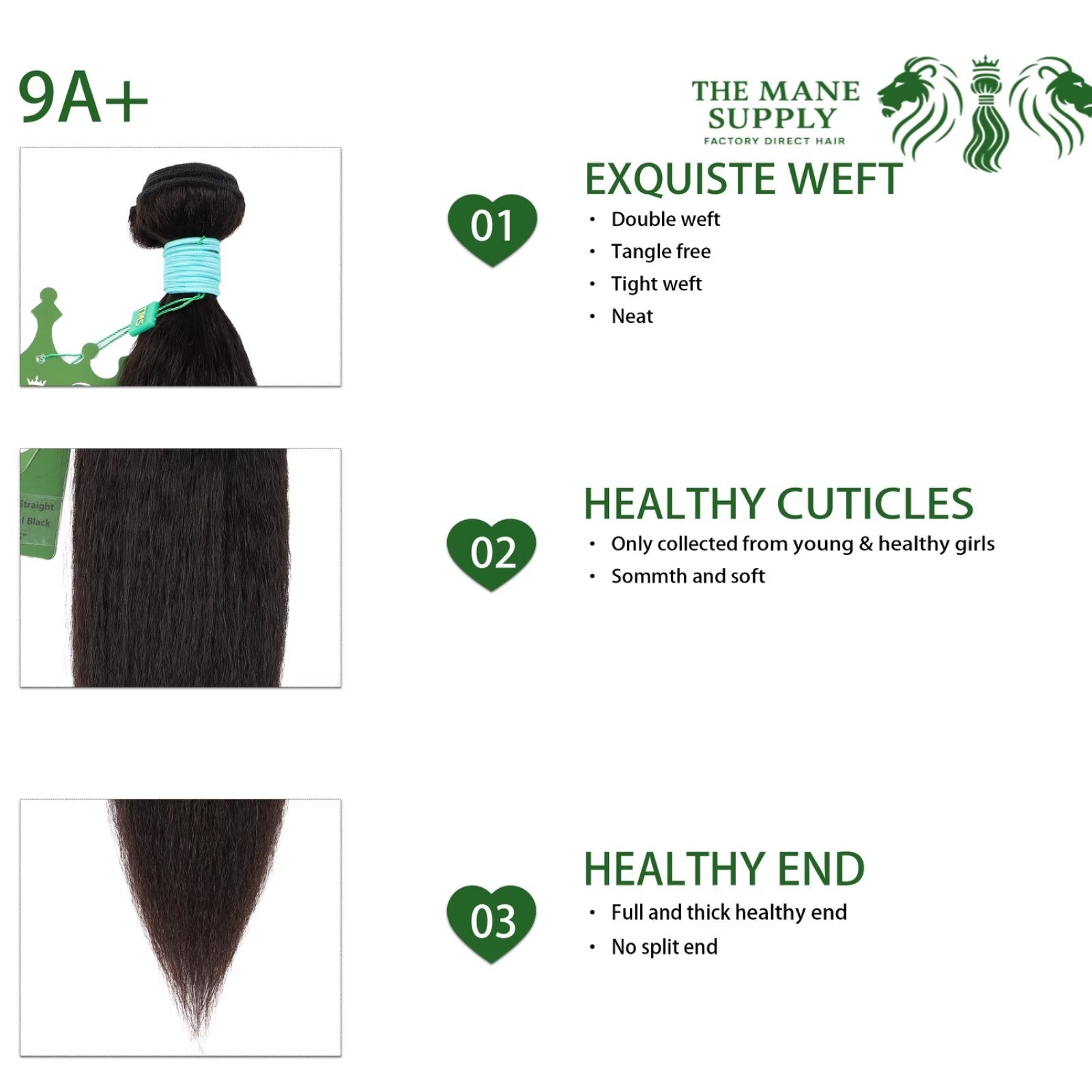 The Mane Supply Kinky Straight Bundles Human Hair 9A+ 100% Unprocessed Virgin Human Hair 1b#
