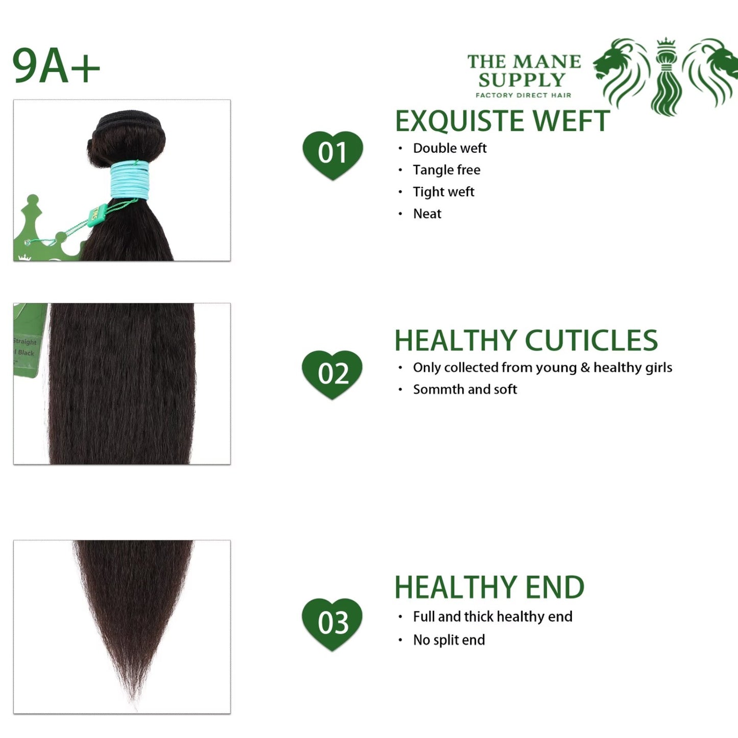 The Mane Supply Kinky Straight Bundles Human Hair 9A+ 100% Unprocessed Virgin Human Hair 1b#