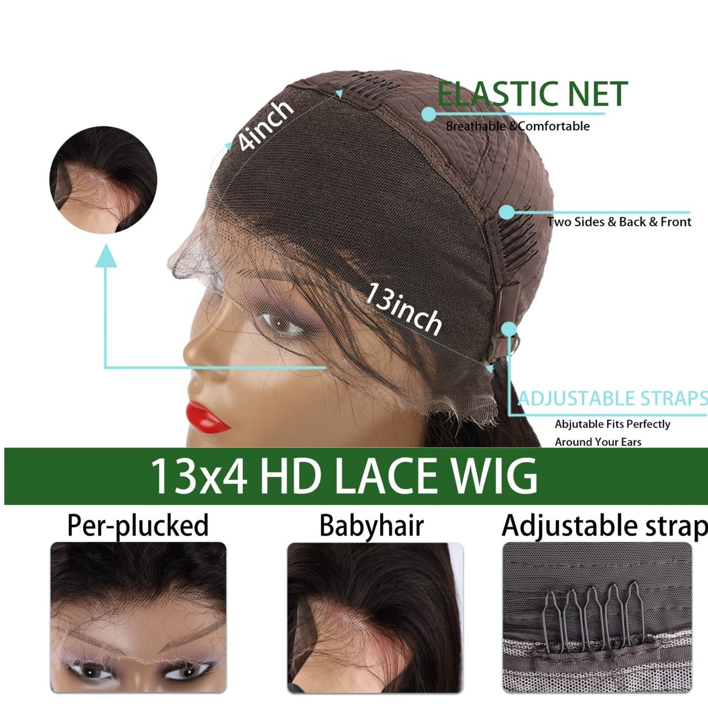 The Mane Supply 13x4 Straight HD Transparent Lace Front Wigs Human Hair Pre Plucked 200 Density Natural & Healthy Soft Comfortable