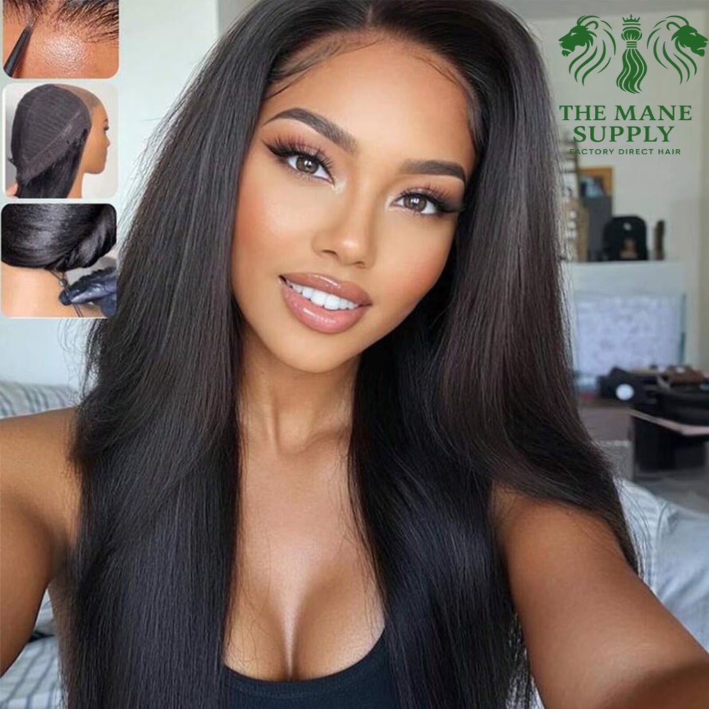 The Mane Supply 13x4 Straight HD Transparent Lace Front Wigs Human Hair Pre Plucked 200 Density Natural & Healthy Soft Comfortable