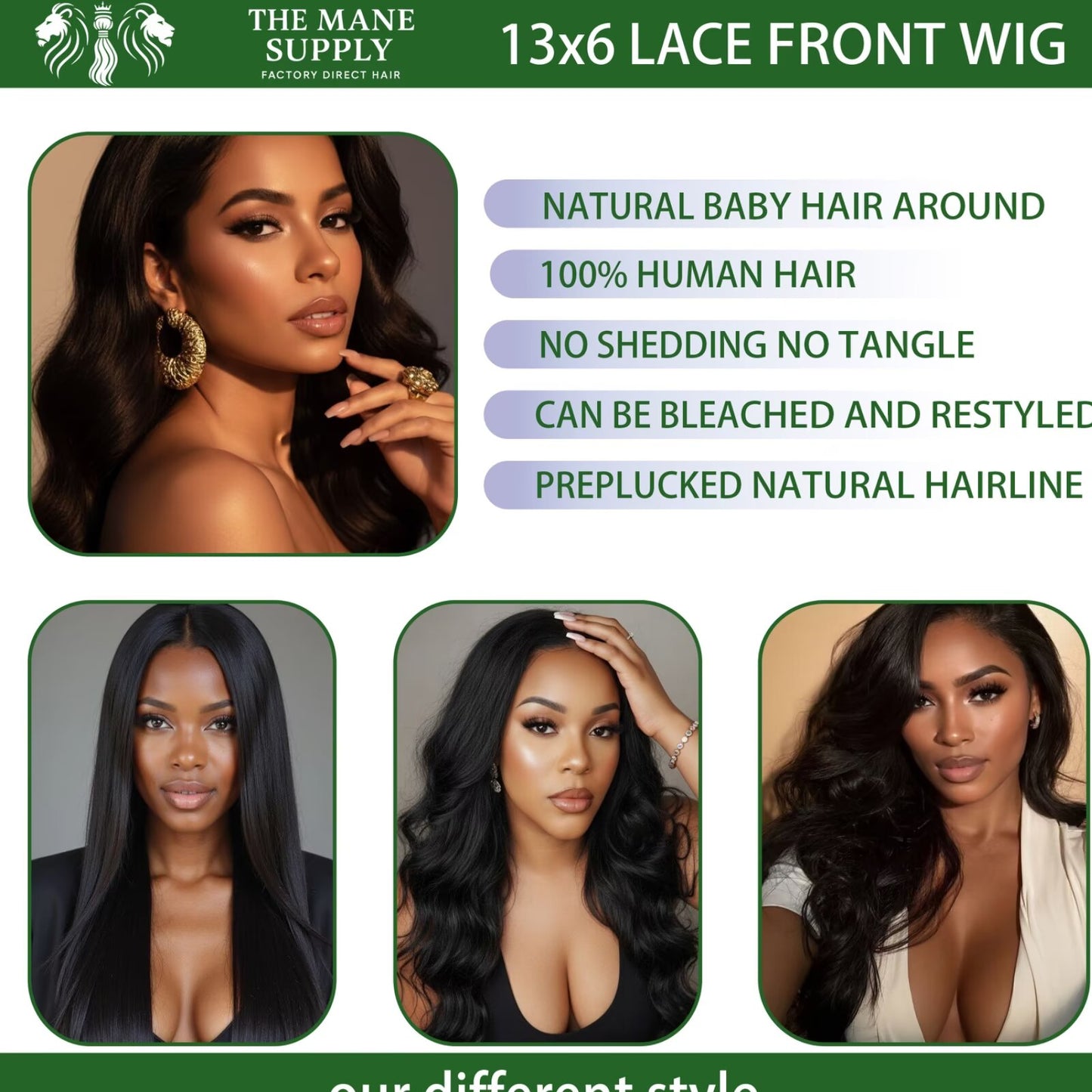 The Mane Supply 13x6 Body Wave Lace Front Wigs Human Hair Pre Plucked 180% Density Natural & Healthy Soft Comfortable