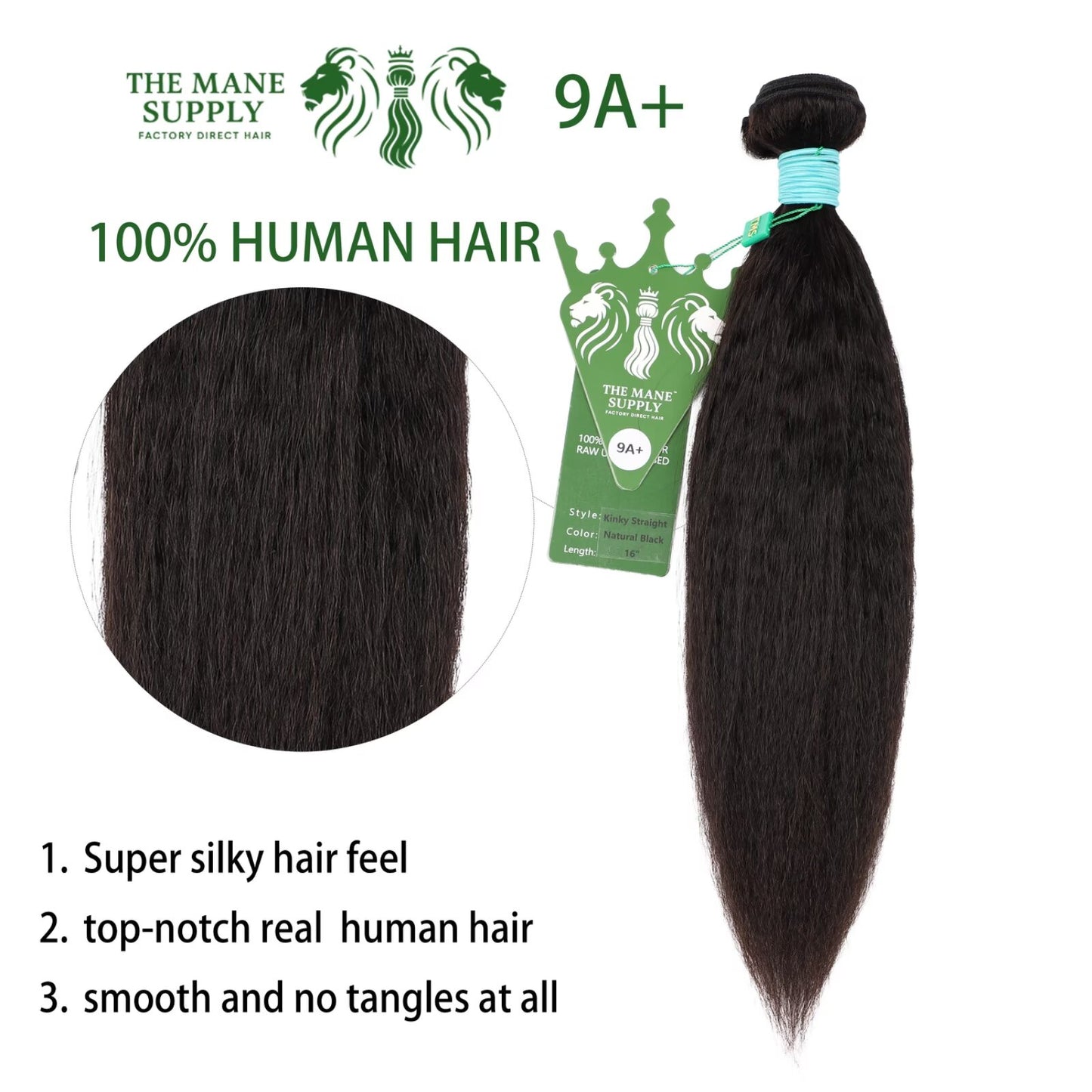 The Mane Supply Kinky Straight Bundles Human Hair 9A+ 100% Unprocessed Virgin Human Hair 1b#