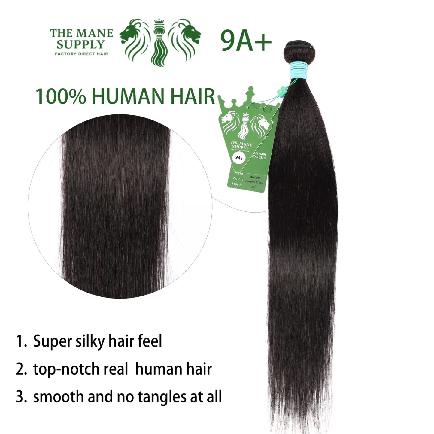 The Mane Supply Straight Bundles Human Hair 9A+ 100% Unprocessed Virgin Human Hair 1b#